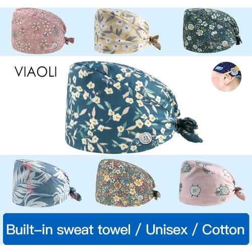 New cotton cute Floral Animal printing Adjustable Scrubs Cap beauty pet shop work cap dust hat Scrub Cap Elastic size Hat Women
