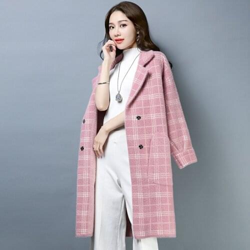 2019 New Autumn Winter Fashion Faux Fur Plaid Coats Women Casual Turn-down Collar Wide-Waisted Coat Slim Windproof jacket Mw760