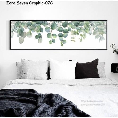 Nodic Watercolor Fresh Green Eucalyptus Leaves Above Bed Art Canvas Painting Wall Pictures Poster Print Living Room Decoration