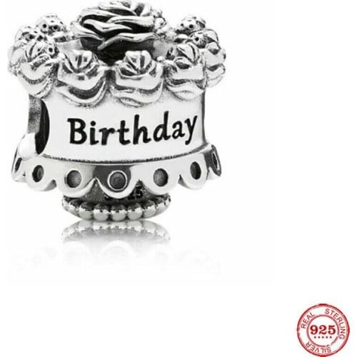 New Original Silver Color Birthday Cake Diy Bead Fit European Pandora Charms Bracelet Bangles Diy Jewelry P770
