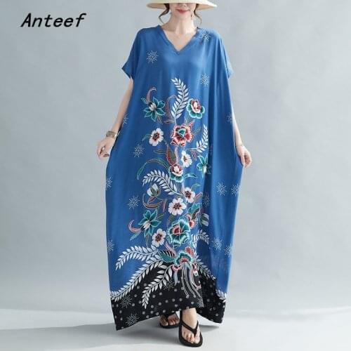 Cotton satin vintage floral dresses for women casual loose maxi long sun summer beach woman dress elegant clothes 2021