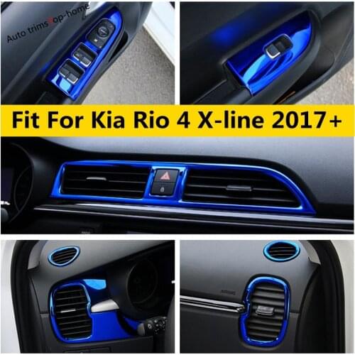 Yimaautotrims Water Cup Holder / Armrest Window Lift Button Cover Trim Stainless Steel Interior For Kia Rio 4 X-line 2017-2020
