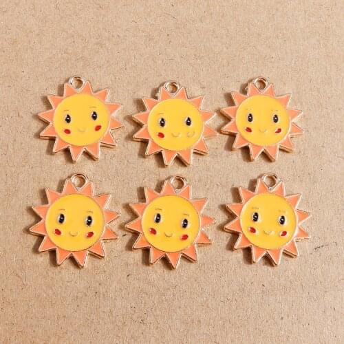 10pcs 20*22mm Enamel Smiling Sun Charms for Jewelry Making DIY Earrings Pendants Necklaces Bracelets Handmade Crafts Accessories