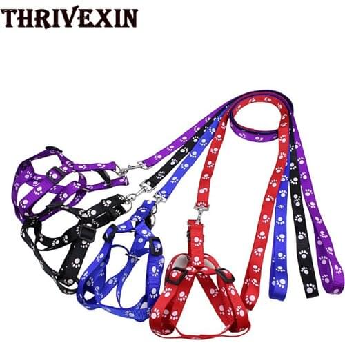 Small Dog Traction Rope with Dog Leash, Soft Nylon Footprint Printed Chest Strap for Chihuahua Yorkshire Terier Schnauzer