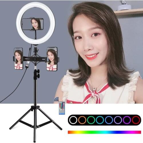 PULUZ PKT3052B 10.2 inch RGBW Dimmable LED Ring Light & Dual Phone Brackets Video Light kit for YouTube,Facebook Live,Twitch
