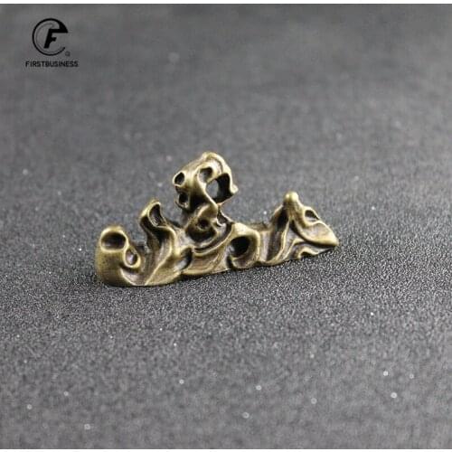 Handmade Vintage Brass Copper Strange Stone Mini Mountain Pen Rack Penholder Statue Home Office Desk Decorative Ornament Gift