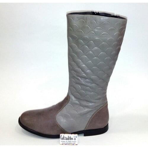 Nens high boots for girl or girl in gray leather with shells
