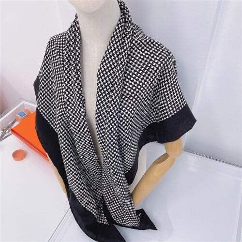 POBING Silk Cashmere Scarf Women Hand Rolled Shawls Plaid Print Square Scarves Wraps Lady Bandana Big Hijabs Female Foulards