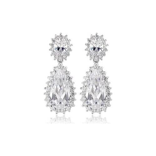 SLBRIDAL Art Deco Teardrop Cubic Zircon Drop Earrings CZ Earring Wedding Bridal Earring Fashion Jewelry Girls Daily Earrings