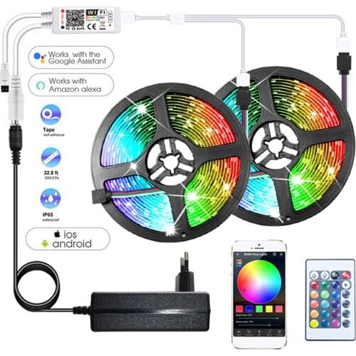 LED Strip 5050 Works with Alexa WiFi Luces LED RGB Waterproof LED Lights Bluetooth APP Control Fita LED RGB Strip DIY Backlight