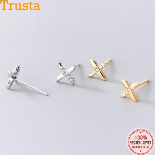 TrustDavis Real 925 Sterling Silver Fashion Sweet Letter X CZ Charm Stud Earrings For Women Party Fine S925 Jewelry DA2009