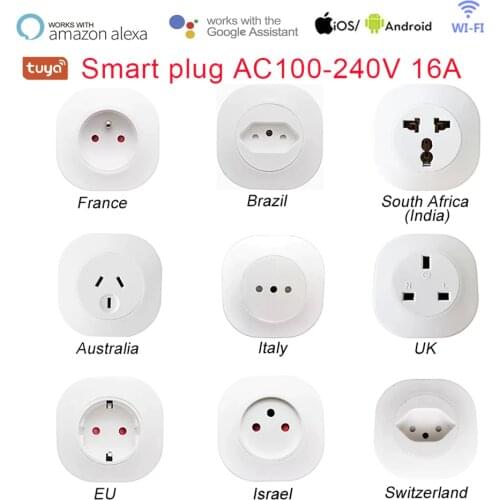 Tuya WIFI Smart life Socket 16A UK EU AU Swit BR FR Israel Italy Plug Remote Control Smart Work For Alexa Google Assistant