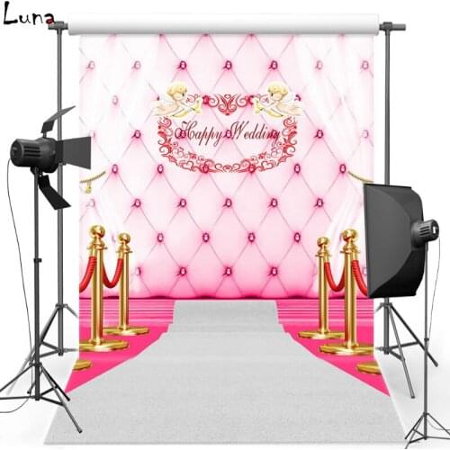 DAWNKNOW Pink Carpet Vinyl Photography Background For Happy Wedding New Fabric Flannel Photo Background For Photo Studio S2447