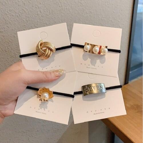 Pearls Alloy Hair Ties Sweet Shell Star Rubber Bands Punk Gothic Letter Elastic Hair Bands Ring for Women Girls Ponytail Holder
