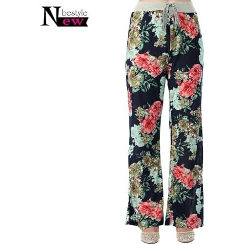 Women Floral Printed Wide Leg Pants Loose Elastic Waist Straight Pants Female Long Trousers Sweatpants Fashion Bottoms Trousers