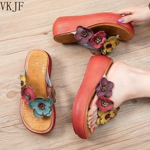 Women Slippers Flip Flops Summer Women Shoes 2021 New Floral Wedges Concise Platform Ladies Slippers