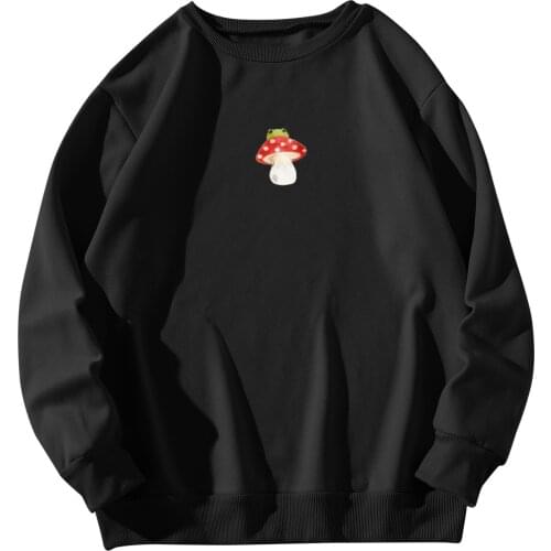 Ladies Winter Mushroom Printed Sweatshirts Korean Full Sleeve Hoodie Autumn Winter Comfy O Collared Blouse Top Streetwear Hoody