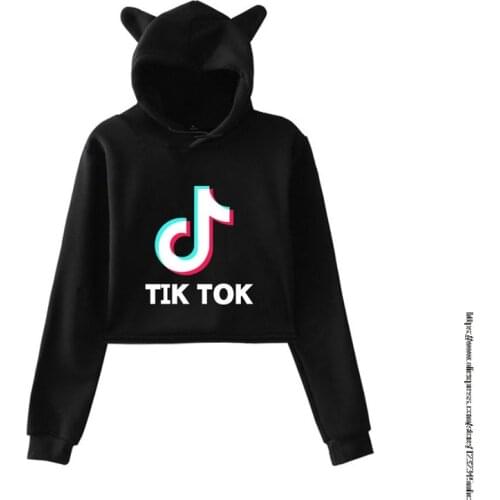 Tik Tok spring and autumn casual cat ears womens short hooded sweater long-sleeved jacket solid color hoodie women