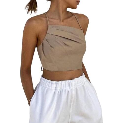 Women’s Sexy V-neck Irregular Camisole Fashion Solid Color Backless Exposed Navel Suspender Tops Tube Top Irregular Sling Vest