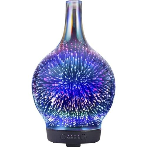 100ML 3D Essential Oil Diffuser Art Glass Vase Ultrasonic Cool Mist Humidifier with Timer Auto Shut-Off 7 Colors LED Lights