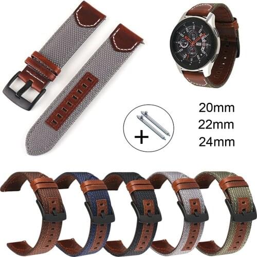 20mm 22mm 24mm Leather Nylon Strap Watchband For Samsung Galaxy 42mm 46mm Active 2 Amazfit GTR Watch GT 2 Bracelet Band