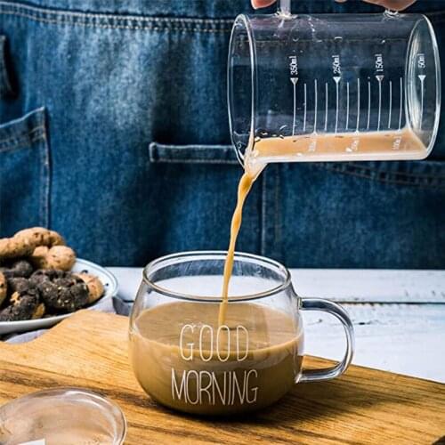 360ml Good Morning Letter Glass Coffee Mug with Handle Cover Milk Juice Tea Breakfast Cup Glass For Home Kitchen Office Drinkwar