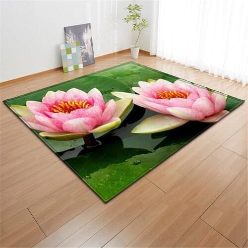 3D Lotus Flower Carpets Flannel Anti-slip Bedroom Bedside Floor Mat Dining Room Area Rug Home Decor Large Living Room Carpet
