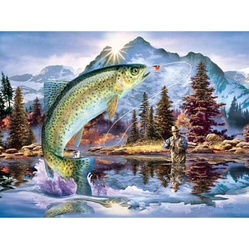 Diamond Painting Embroidery Animal Fish Pictures Of Rhinestones Fishermen Cross Stitch Kit Mosaic Craft Home Decoration Gifts