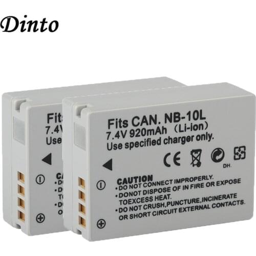 DINTO 2pcs NB-10L NB10L NB 10L 920mAh Rechargeable Camera Battery for Canon G1X G15 G16 SX40HS SX50HS SX60HS SX40 SX50 HS