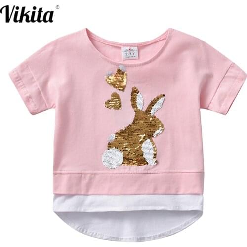 VIKITA Kids Girl T Shirt Summer Baby Girls Cotton Tops Toddler Tees Clothes Children Clothing Rabbit T-shirts Short Sleeve Wear
