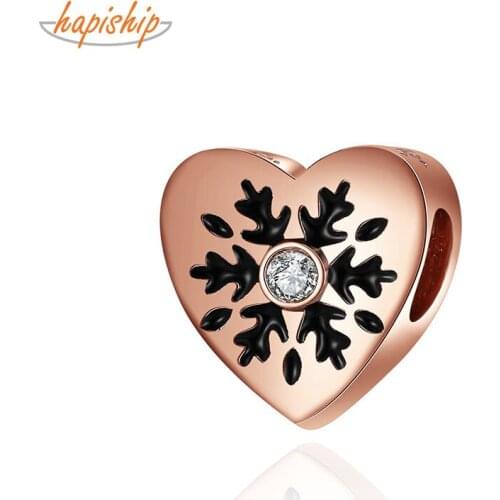 Hapiship 2021 New Original Daisy Fashion Sweet Romantic Rose Heart Snow Charm Beads Fit Bracelet Female DIY Jewelry Making CZ059