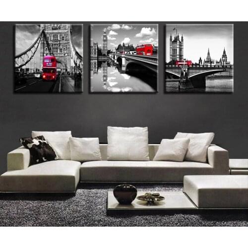 Canvas Pictures For Living Room Wall Art Prints 3 Pieces London Bridge Tower Paintings Red Car Bus Posters Home Decor Framework