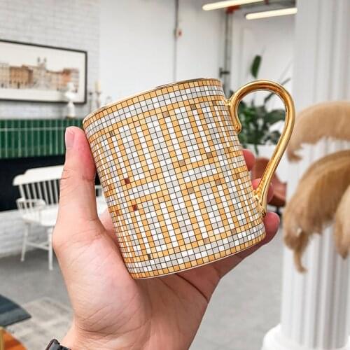 Luxury Noble Design Mosaic Coffee Mugs Nordic Ins Hot Gold Painting Ceramic Water Cups 350ml