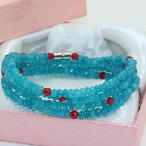 Classical faceted abacus 2*4mm natural stone blue chalcedony jades 4 rows bracelets long multilayer magnetic clasp jewelry B2772