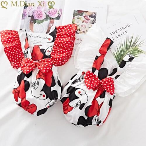 Baby Cute Cartoon Minnie Romper Baby Girls Clothes Red Polka Dot Back BowRompe 0-24M Infant Toddler Newborn Outfits Set Hot Sale