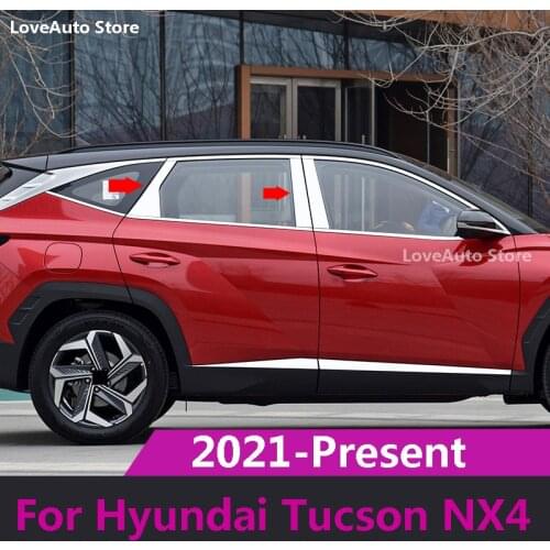 Car Stainless Steel Body Middle Column Side Cover B C Pillar Exterior Window Frame for Hyundai Tucson NX4 2021 2022 Accessories