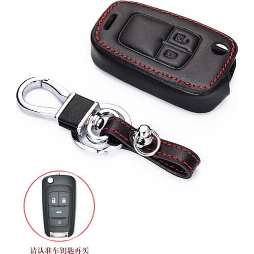 Leather Car Key Cover For Chevrolet Cruze Opel Vauxhall Mokka Buick Encore Folding Remote Fob Protector Case Keychain
