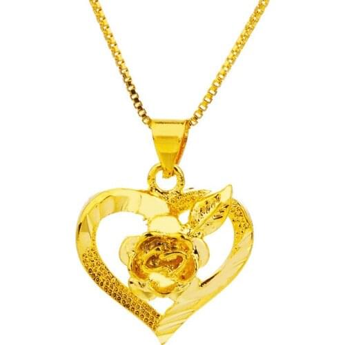 Tiny Heart Necklaces for Women 45cm Lock Chain Pendant Necklace Fashion 2020 Indian Real 24K Gold Choker Neck Jewelry Gifts