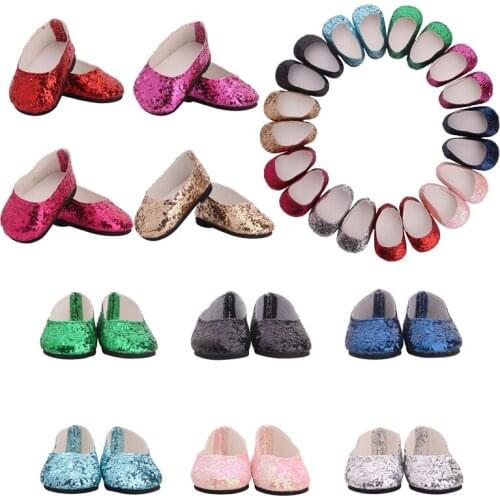 Doll Shoes 10 Colors Sparkling Wafer Shoes Fit 18 inch American&43 Cm Born Baby,Generation,Russian DIY Birthday Girls Toy Gift