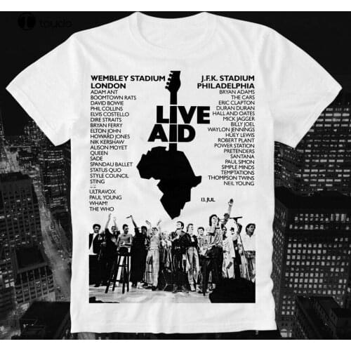Live Aid Queen Freddie Mercury Bohemian The Who Rhapsody Bowie Vintage Mens Round Neck Short Sleeves Cotton T-Shirt