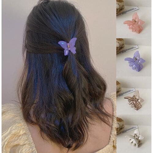 Small Hair Claws Clip Acrylic Hairpin Sweet Fairy Butterfly Transparent Hair Grabs Clamp For Girls Resin Barrettes Accessories