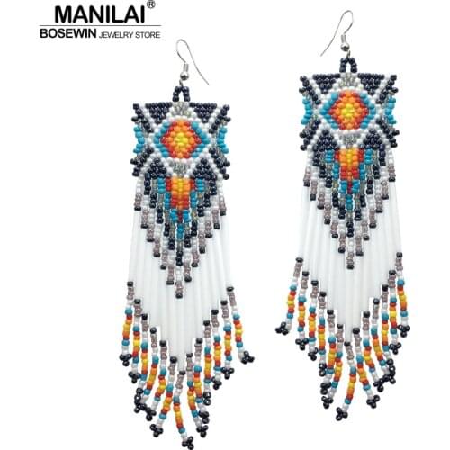 MANILAI Bohemian Handmade Beaded Long Tassel Earrings For Women Fashion Jewelry Multicolor Beads Statement Earrings Ethnic Drop