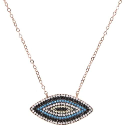 Fashion Evil Turkish Eye Style Pendant Necklace Paved Rainbow CZ Classic Women Lady Eye Necklace For Wedding Chain Jewelry Gift