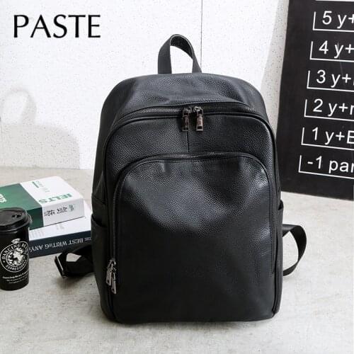 Handmade Korean Simple Design Man Backpack 100% Natural Leather Men 15inch Laptop Bag Black Cowhide Large Rucksack Travel Bag