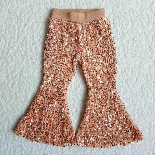 New Arrival Fashion Kids Children Girls Sequin Champagne Golden Flare Pants Elastic Waist Baby Clothing Wholesale