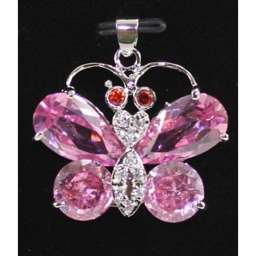 Charming WOMENSPink Crystal Butterfly Pendant Necklace