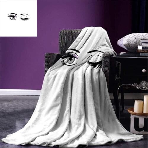 Eyelash Throw Blanket Cartoon Style Dramatic Woman Eyes with Long Lashes Winking Flirting Gesture Warm Microfiber Blanket