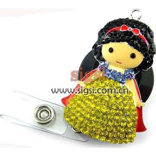 Wholesale 50mm Rhinestone Snow White Chunky Retractable Reel ID Badge Holder
