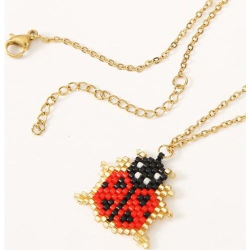 Cute Insect Ladybug Handmade Miyuki Glass Beaded Pendant Necklaces For Women Fashion Stainless Steel Gold Chain Necklace Gifts