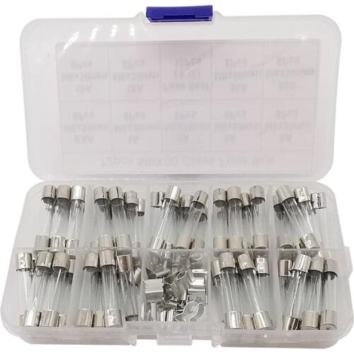 72Pcs/Box M6x30mm Fast-Blow Fuse 0.5A 1A 2A 3A 5A 10A 15A 20A 30A Quick Blow Glass Tube Fuses Assorted Kit Fusiveis
